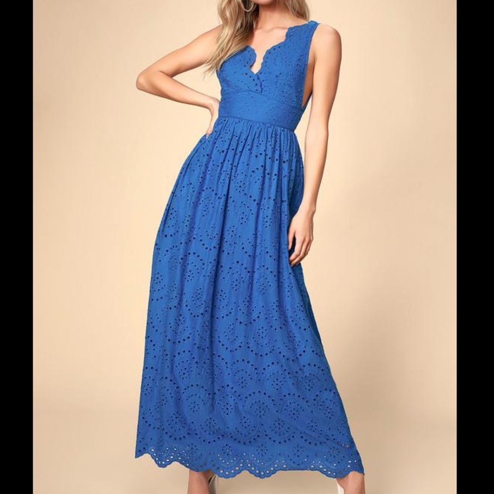 Blue Eyelet Maxi Dress - Women